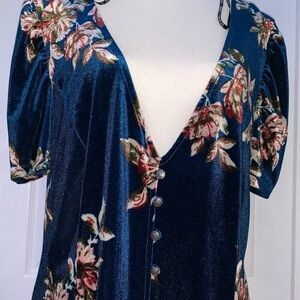 Romantic Dark Floral Cottagecore Velvet Puff Sleeve Midi Dress F21 Sz 3X